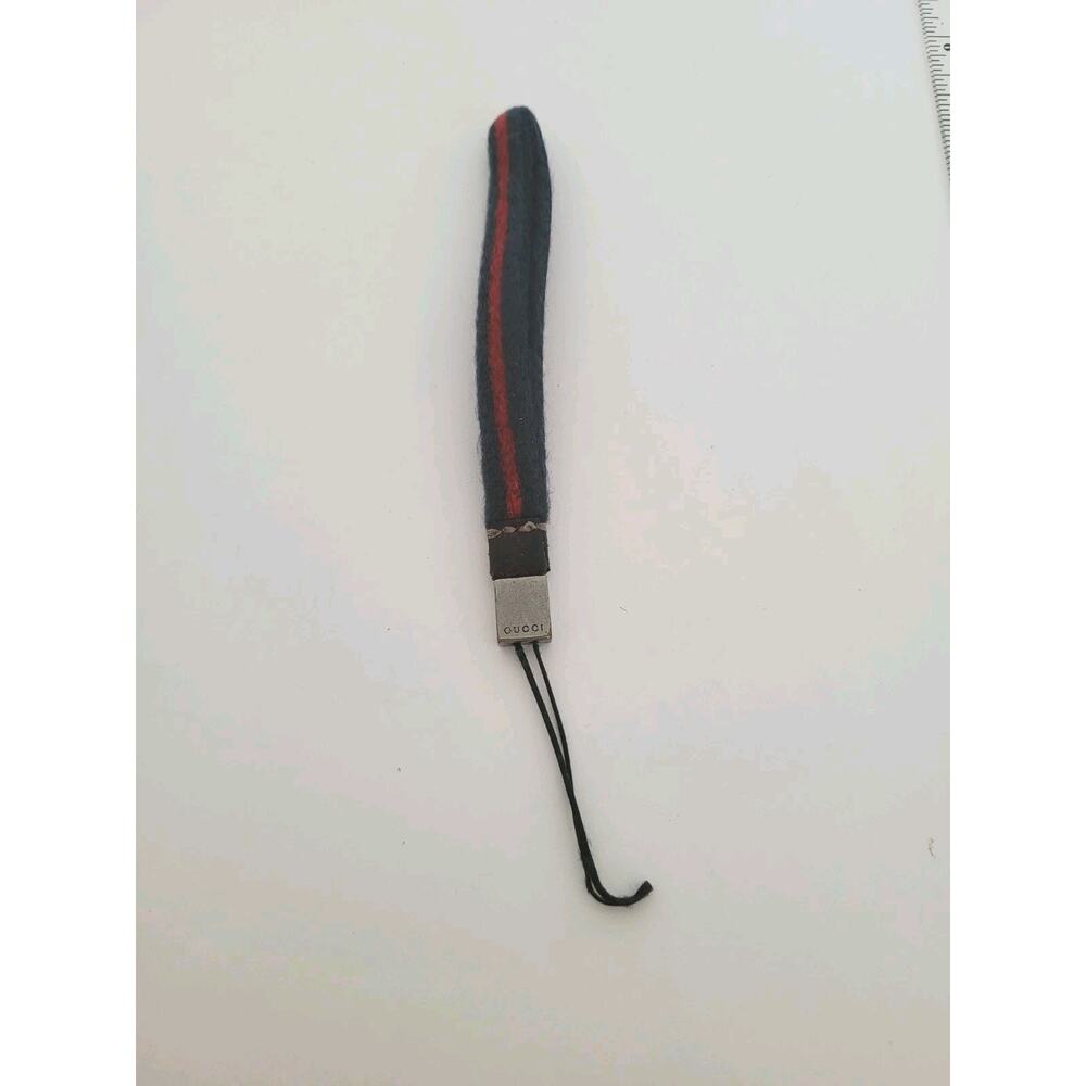 Authentic GUCCI Cell Phone Key Charm Strap Lanyard Stripped Blue Red Designer